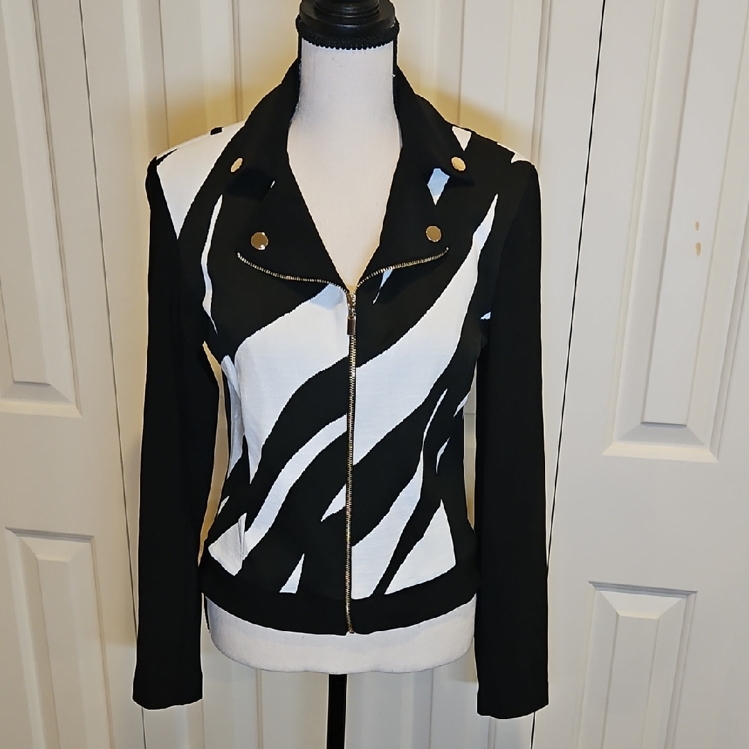 Frank Lyman Design Black And White Jacket Blazer Zip Up 2 New Montreal Canada
